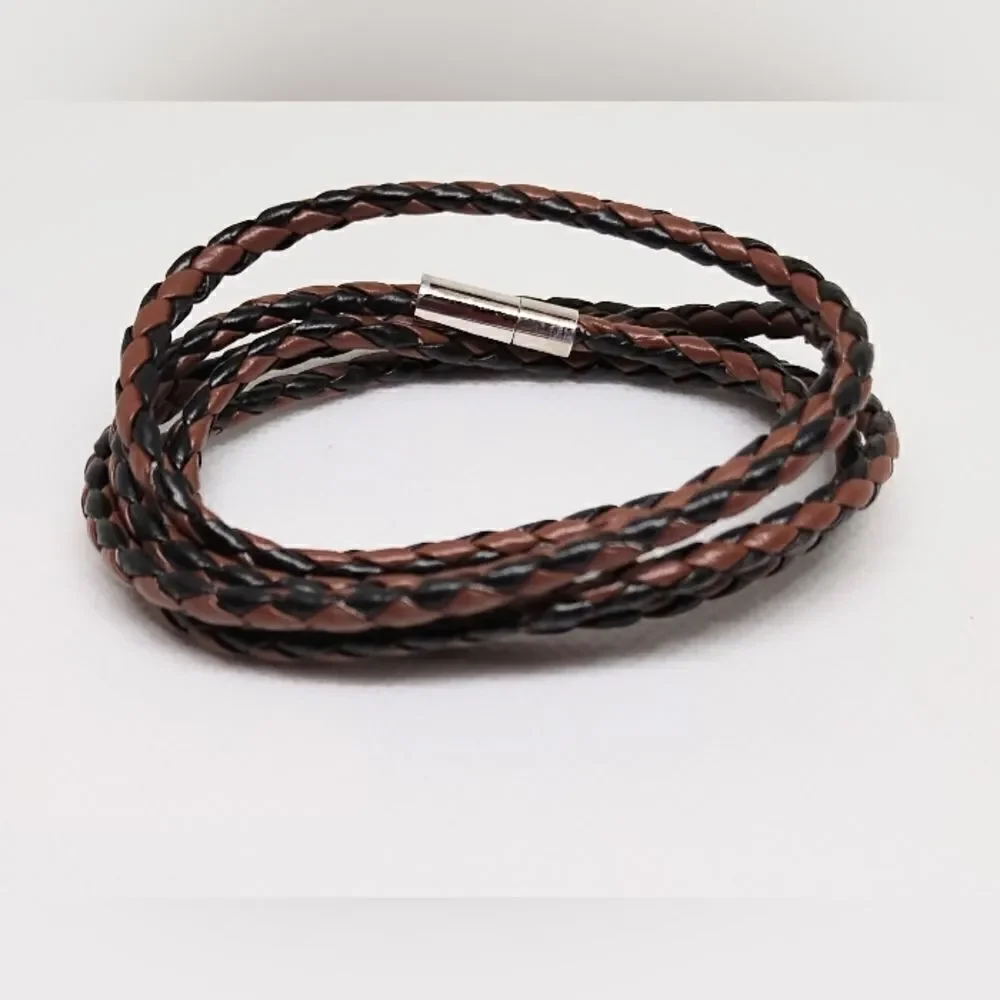 Men's bracelet leather braided brown‎ new e12